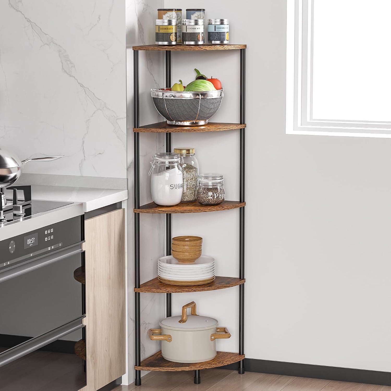 5 Tier Corner Shelf Stand, 44.1", Rustic Brown