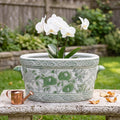Green White Chinoiserie Peony Planter