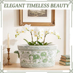 Green White Chinoiserie Peony Planter