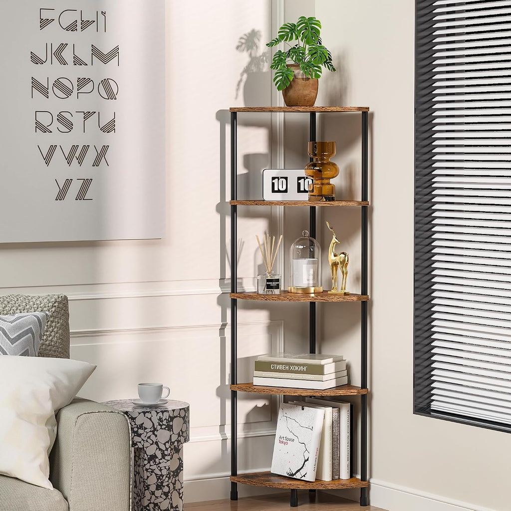 5 Tier Corner Shelf Stand, 44.1", Rustic Brown