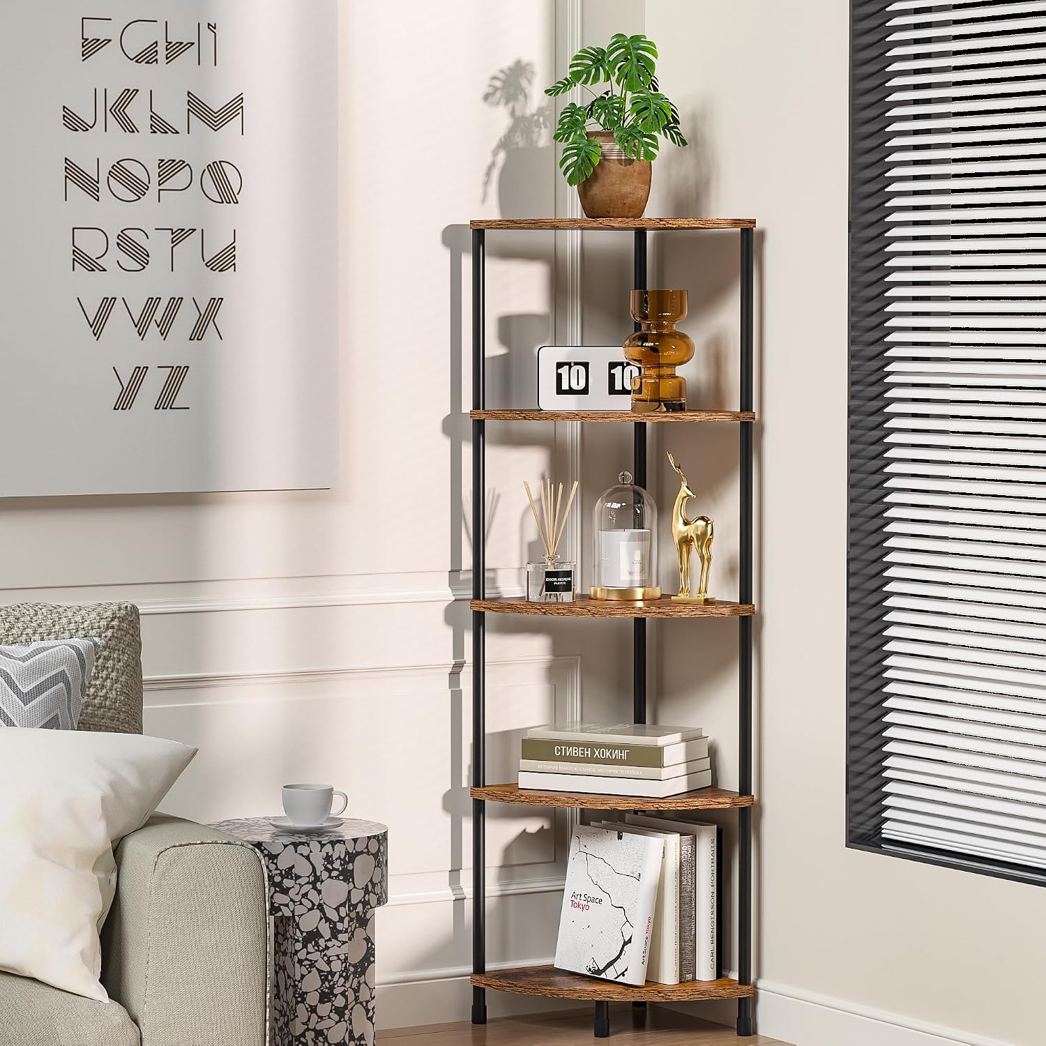 5 Tier Corner Shelf Stand, 44.1", Rustic Brown