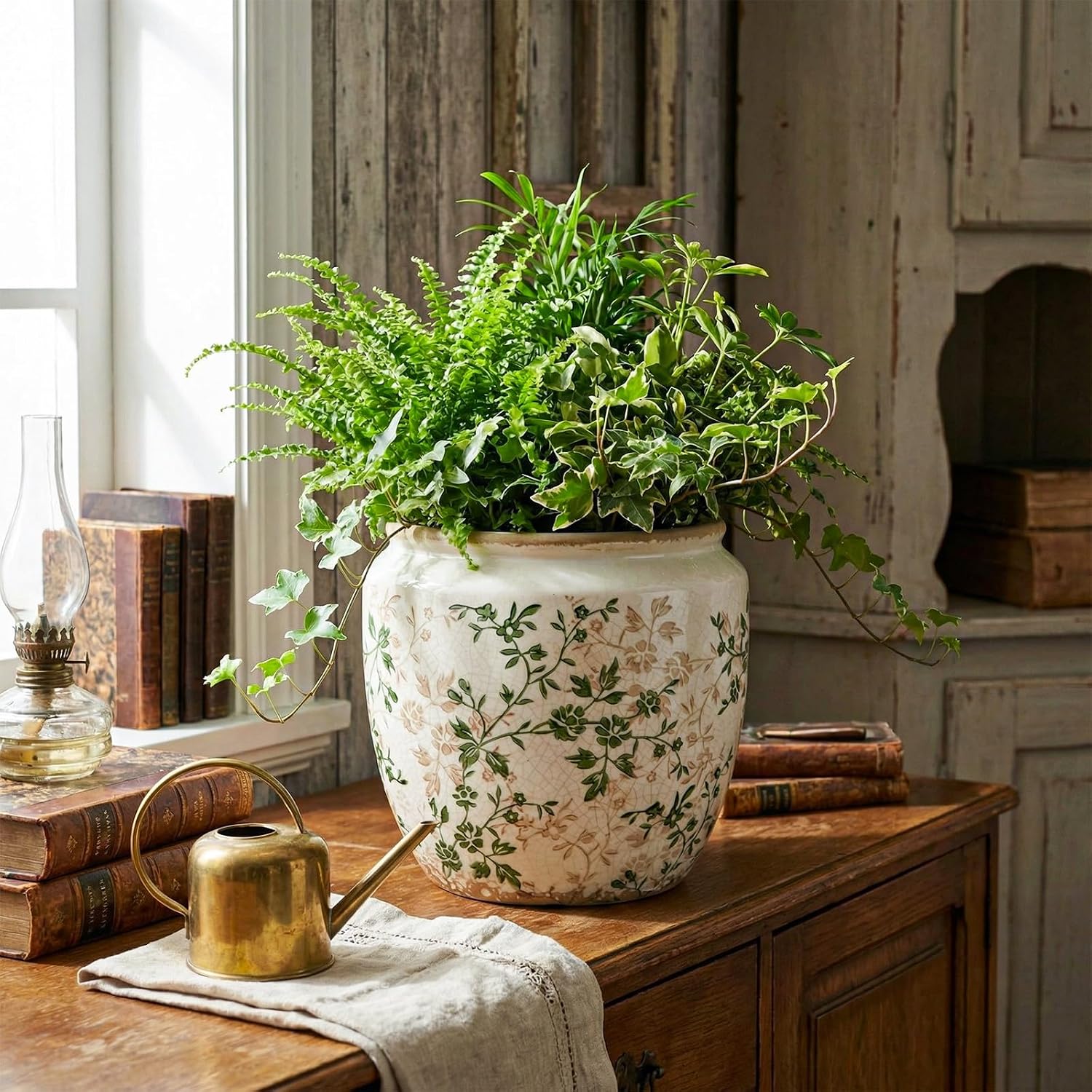 7" Ice Crackle Ceramic Planter with Drainage