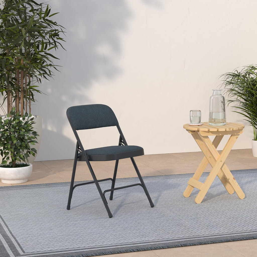 Black Padded Metal Folding Chair with Fabric Seat
