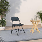 Black Padded Metal Folding Chair with Fabric Seat