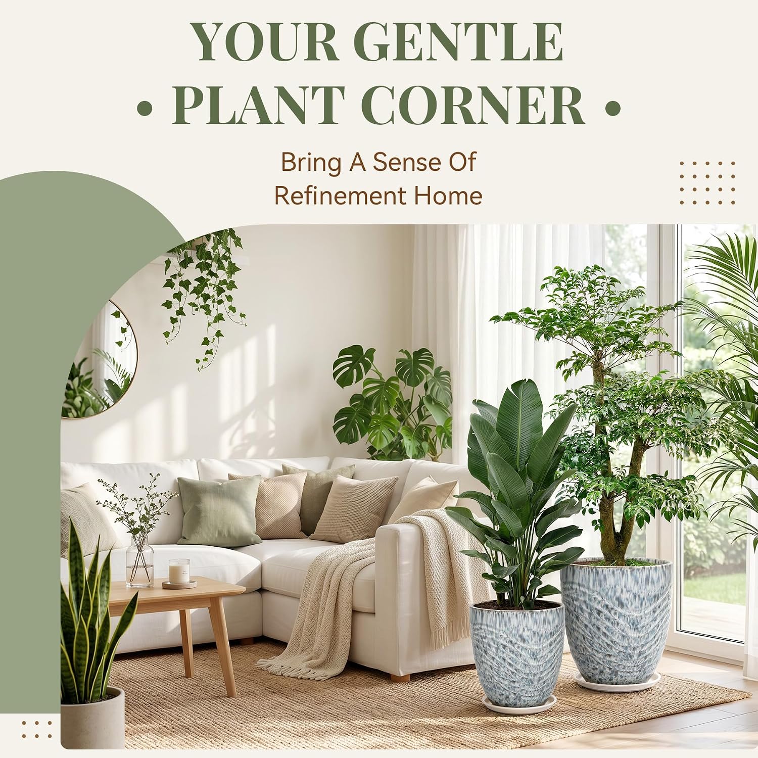 9.5" Spotted Blue Ceramic Planter with Saucer
