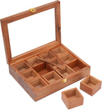 12 Compartment Wooden Masala Dabba with Glass Lid