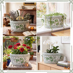 Green White Chinoiserie Peony Planter