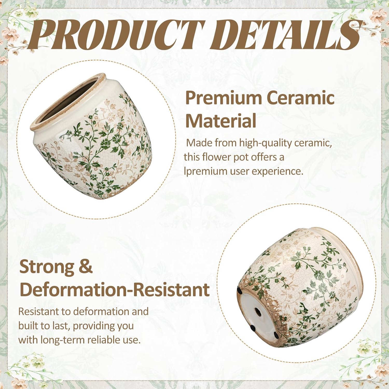 7" Ice Crackle Ceramic Planter with Drainage