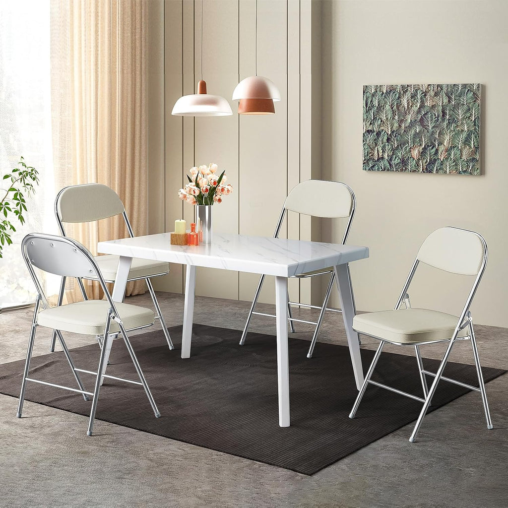 1-Pack Off-White Corduroy Metal Folding Chair