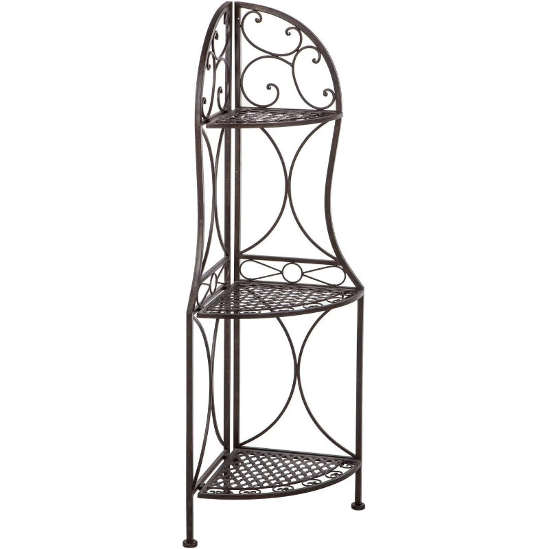 3-Tier Antique Bronze Metal Corner Bakers Rack
