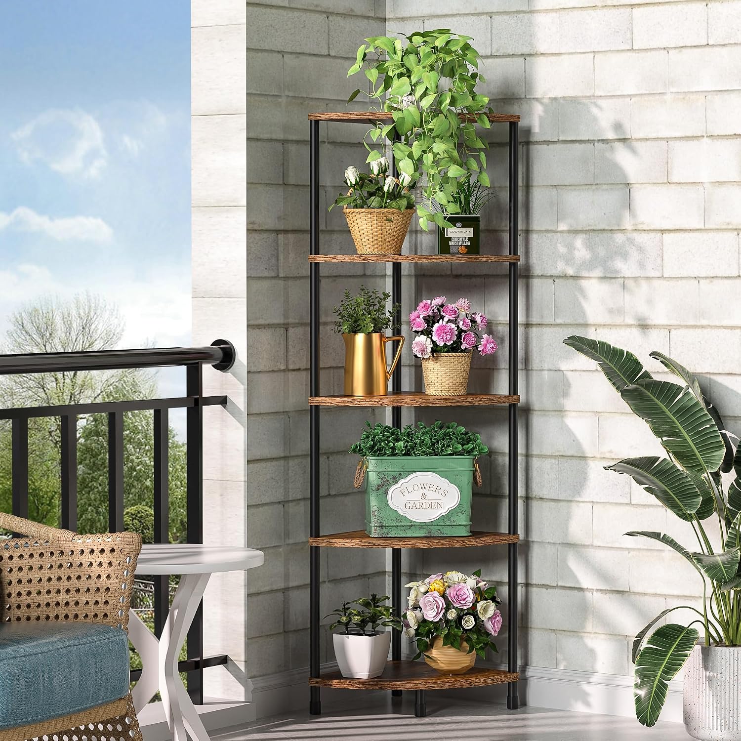 5 Tier Corner Shelf Stand, 44.1", Rustic Brown