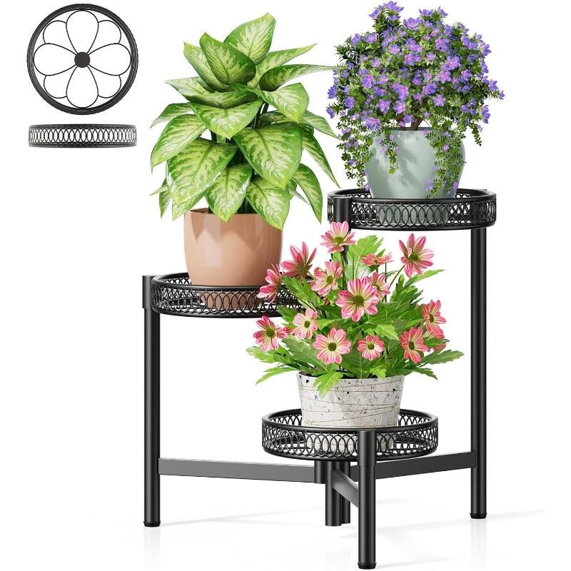 3-Tier Foldable Black Metal Corner Plant Stand