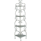 4-Tier Wrought Iron Corner Shelf, Antique Dark Green