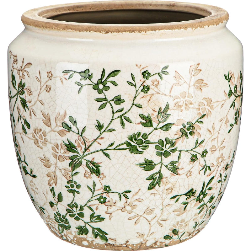 7" Ice Crackle Ceramic Planter with Drainage