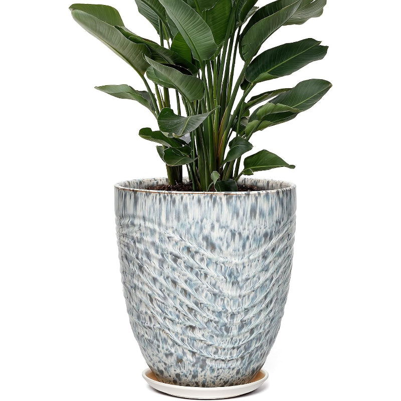 9.5" Spotted Blue Ceramic Planter with Saucer