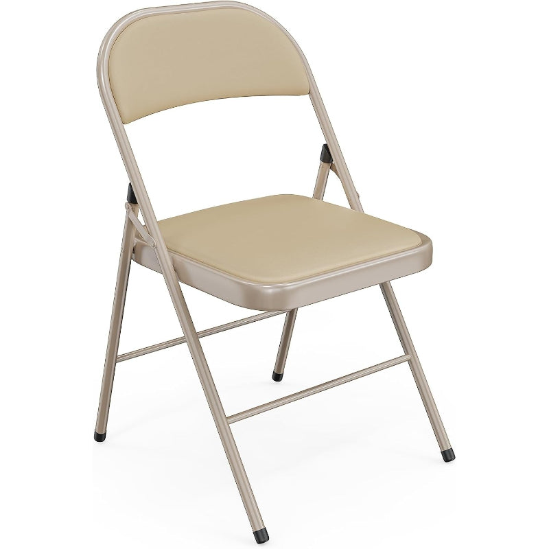 1-Pack Khaki PU Leather Metal Folding Chair