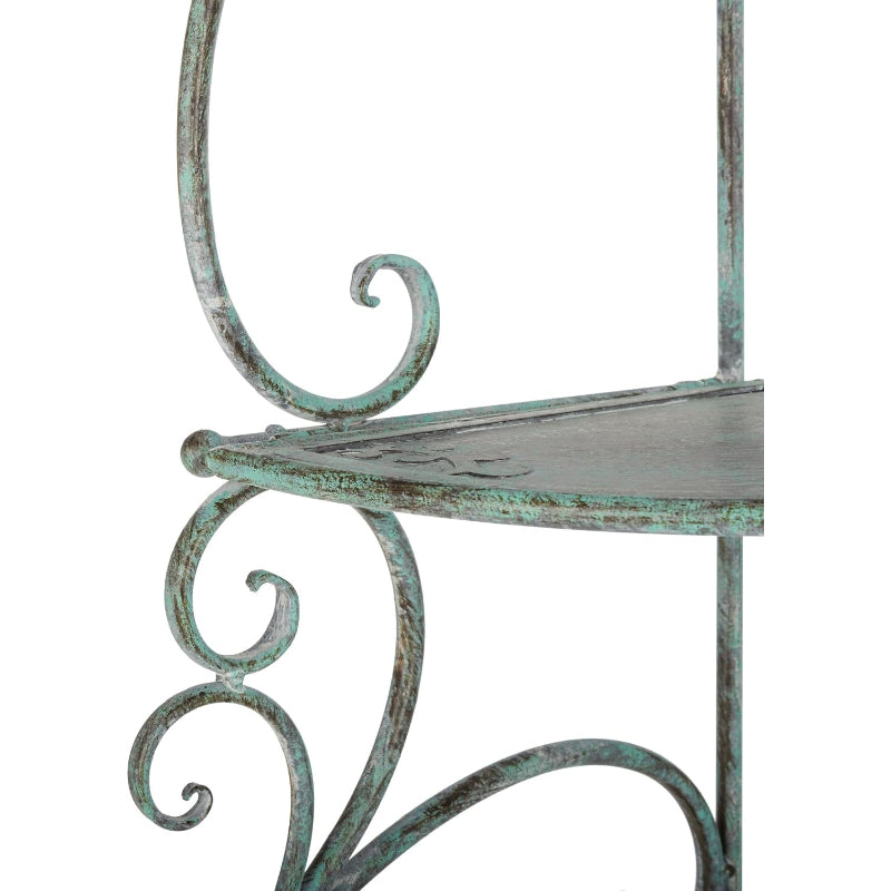 4-Tier Wrought Iron Corner Shelf, Antique Dark Green
