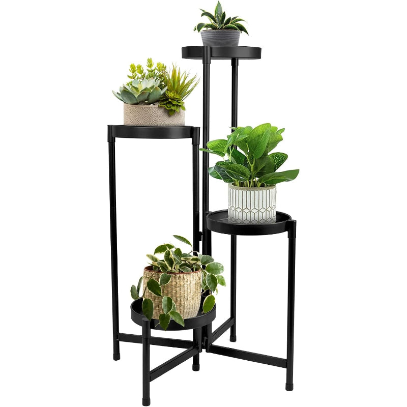 31" 4-Tier Foldable Black Metal Plant Stand
