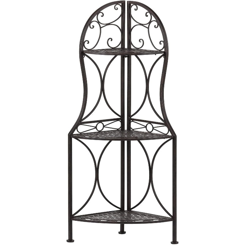 3-Tier Antique Bronze Metal Corner Bakers Rack